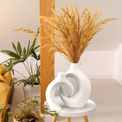 Set of 2 White Ceramic Donut Vases – Modern Boho Nordic Minimalist Home Decor