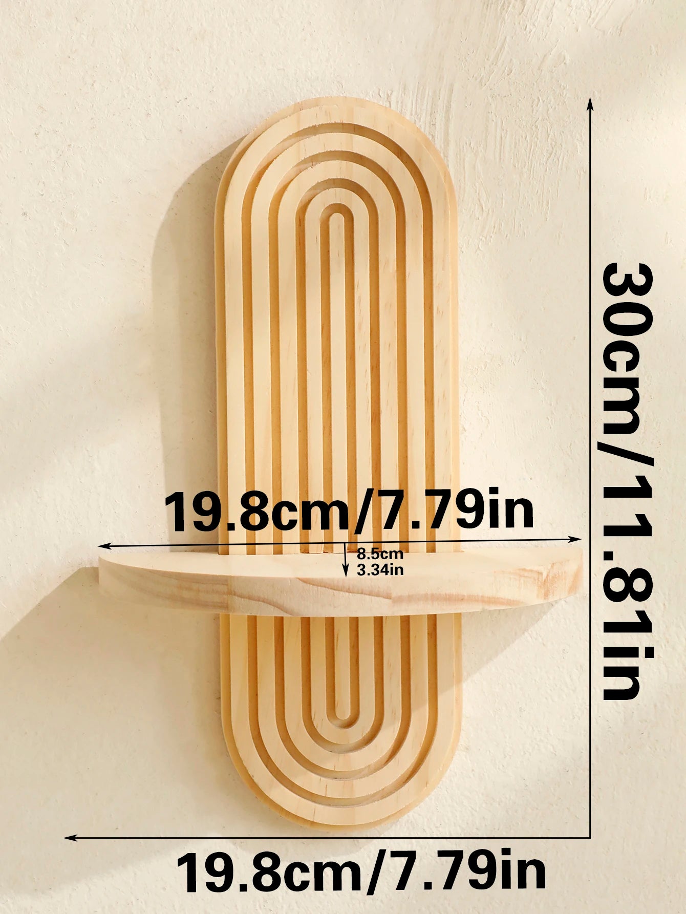 1Pc Boho Geometric Wooden Wall Shelf — Natural Wood, Modern Decor