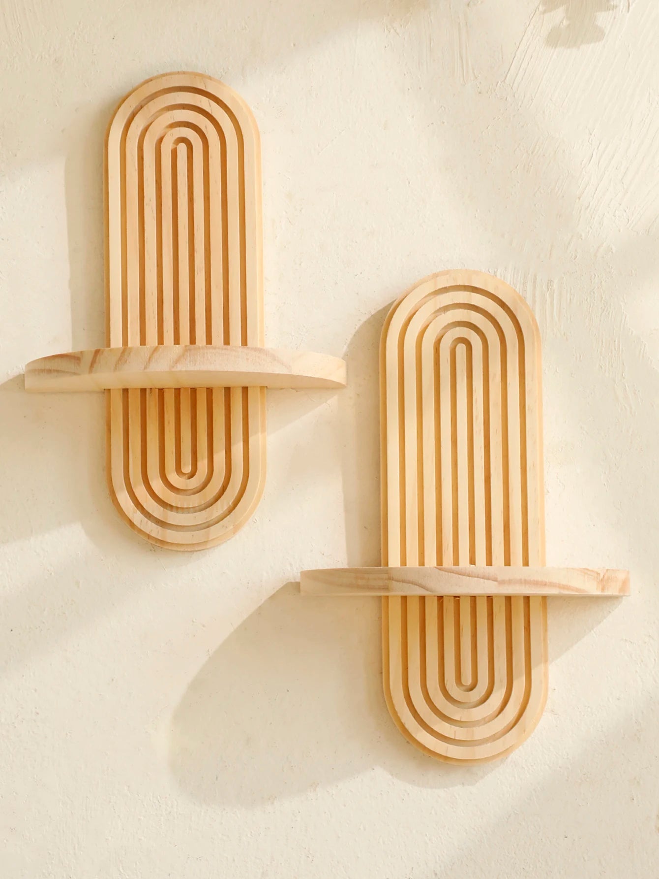 1Pc Boho Geometric Wooden Wall Shelf — Natural Wood, Modern Decor