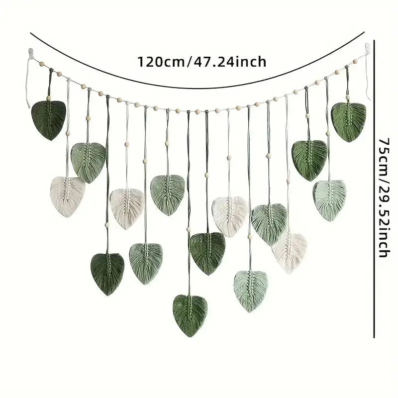 Boho Macrame Leaf Wall Hanging – Feather Tapestry Decor