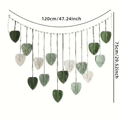 Boho Macrame Leaf Wall Hanging – Feather Tapestry Decor
