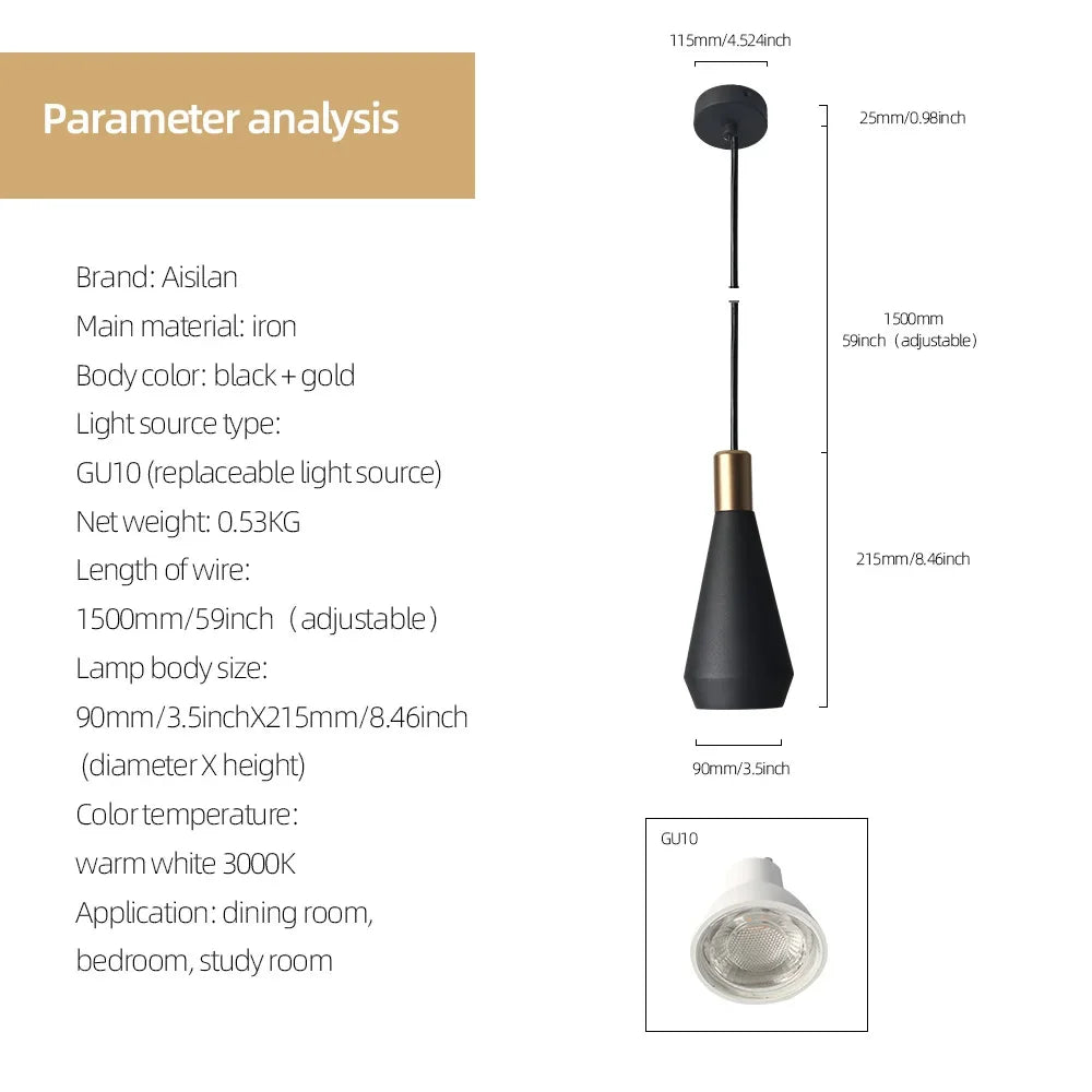 GU10 LED Pendant Light – Modern Black Hanging Lamp