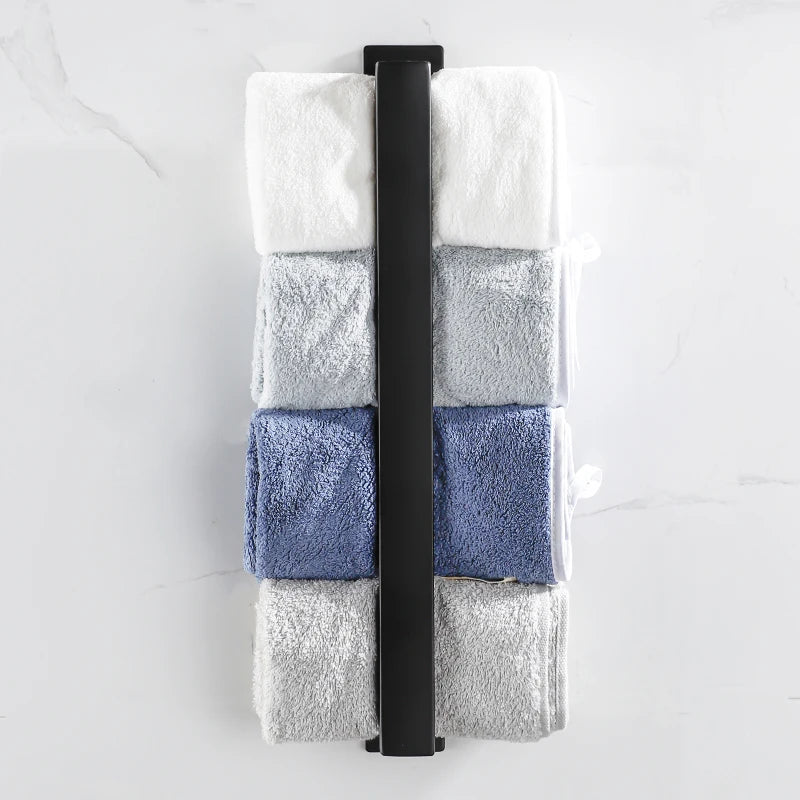 Black Stainless Steel Self-Adhesive Towel Rack – No Drill Wall Mount