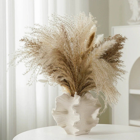 Minimalist Beige Ceramic Vase – Nordic Coral-Inspired Decor for Elegant Living Room Displays