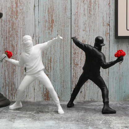 1 Pc Resin Banksy Flower Thrower Statue – Desk Decor Figurine