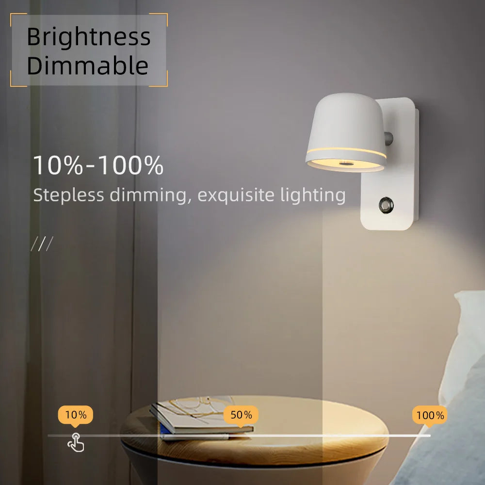 LED Touch Wall Sconce – Dimmable, 3-CCT, Rotatable Bedside Light