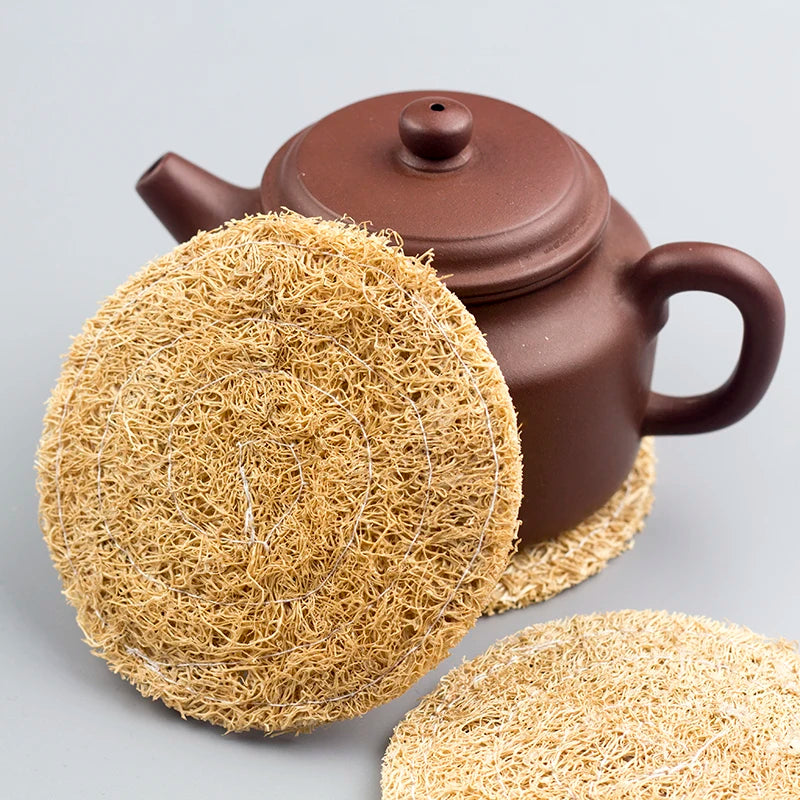 Natural Loofah Tea Mat — Absorbent Teapot & Cup Coaster