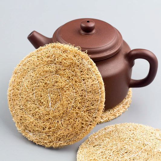 Natural Loofah Tea Mat — Absorbent Teapot & Cup Coaster