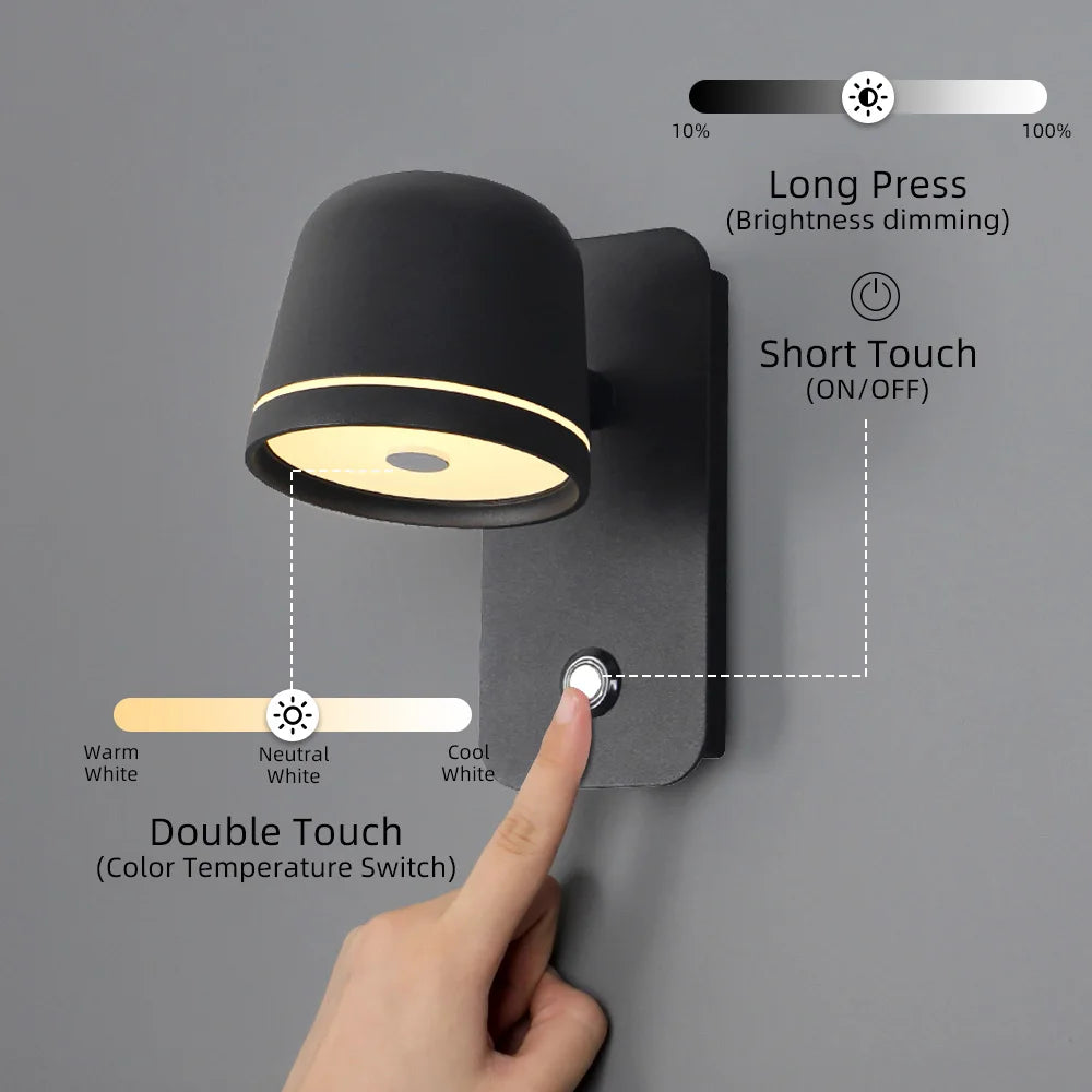 LED Touch Wall Sconce – Dimmable, 3-CCT, Rotatable Bedside Light