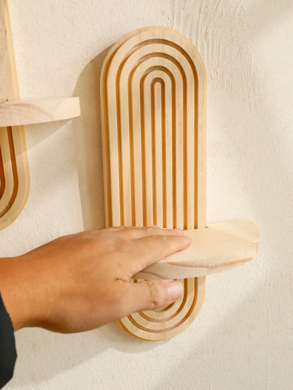 1Pc Boho Geometric Wooden Wall Shelf — Natural Wood, Modern Decor