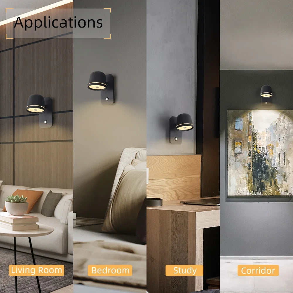 LED Touch Wall Sconce – Dimmable, 3-CCT, Rotatable Bedside Light