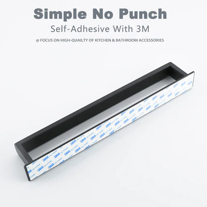 Black Stainless Steel Self-Adhesive Towel Rack – No Drill Wall Mount