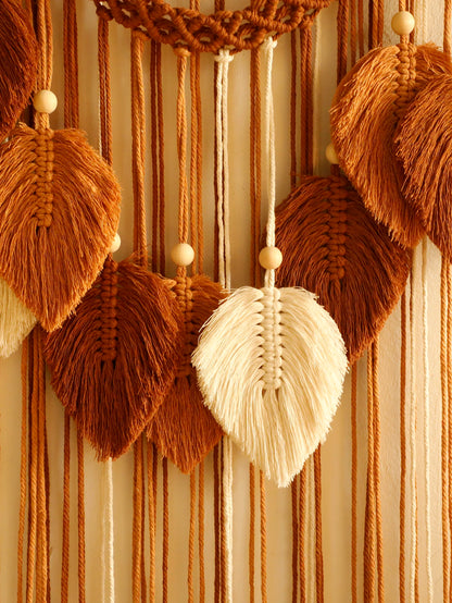 Leaf Macrame Wall Hanging, Brown & Green Boho Tapestry