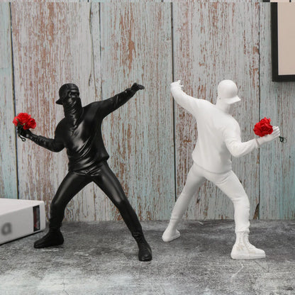 1 Pc Resin Banksy Flower Thrower Statue – Desk Decor Figurine
