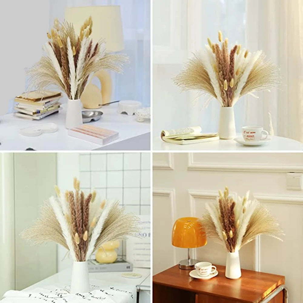 Natural Dried Pampas & Bunny Tails Bouquet – Boho Vase Decor