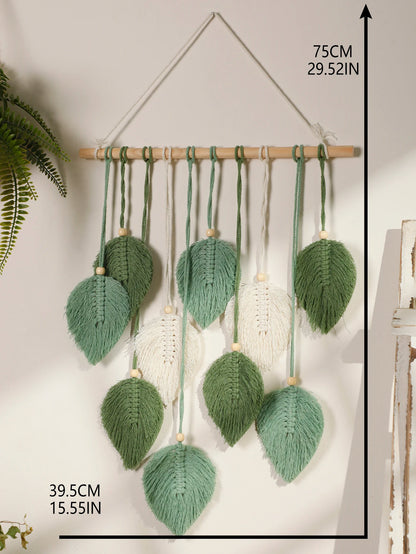 Leaf Macrame Wall Hanging, Brown & Green Boho Tapestry