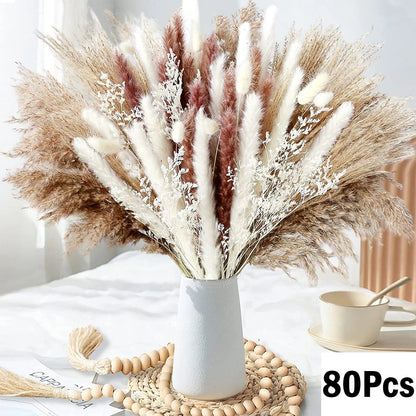 Natural Dried Pampas & Bunny Tails Bouquet – Boho Vase Decor