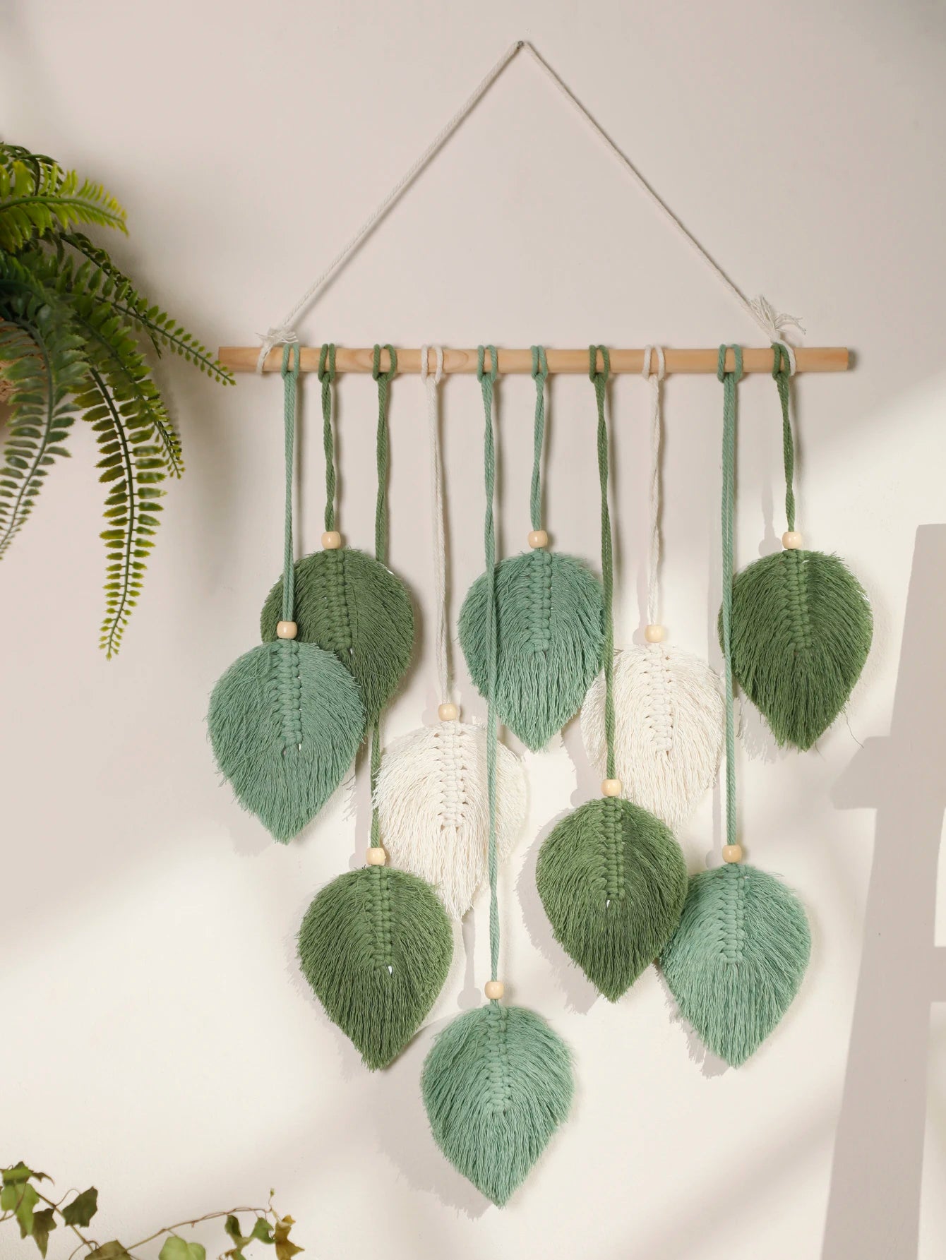 Leaf Macrame Wall Hanging, Brown & Green Boho Tapestry