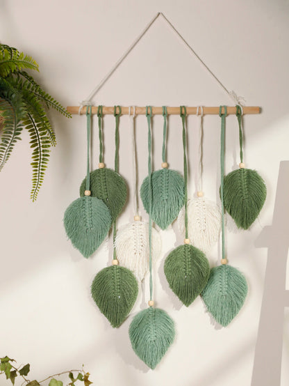 Leaf Macrame Wall Hanging, Brown & Green Boho Tapestry