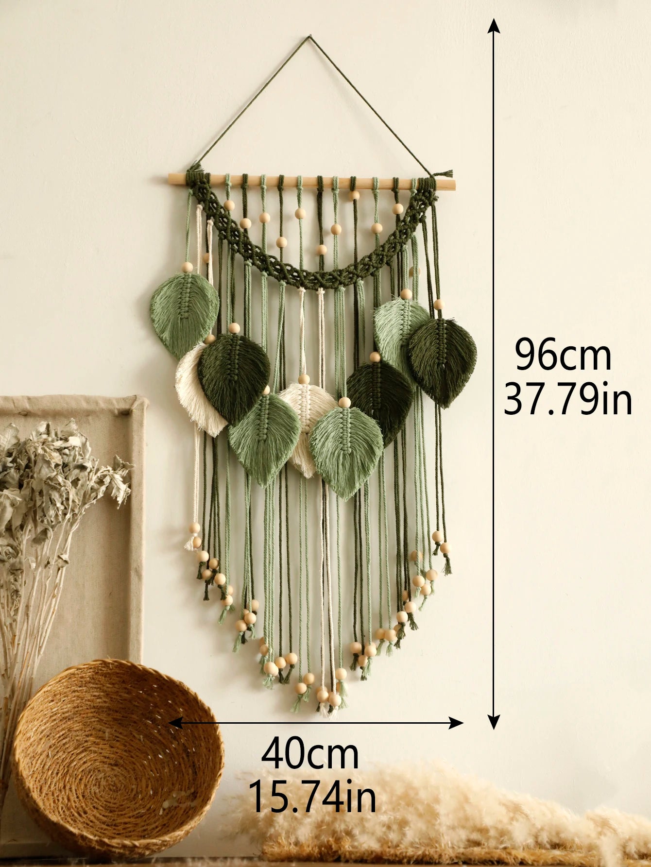 Leaf Macrame Wall Hanging, Brown & Green Boho Tapestry