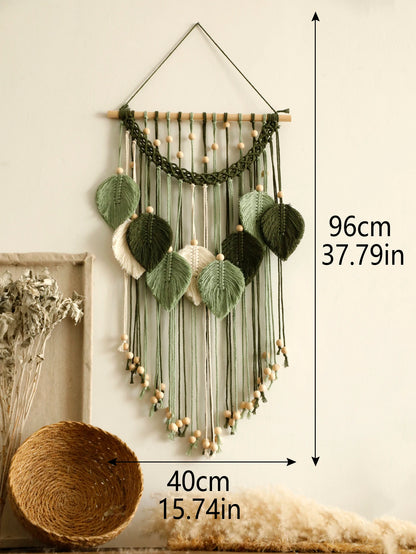 Leaf Macrame Wall Hanging, Brown & Green Boho Tapestry