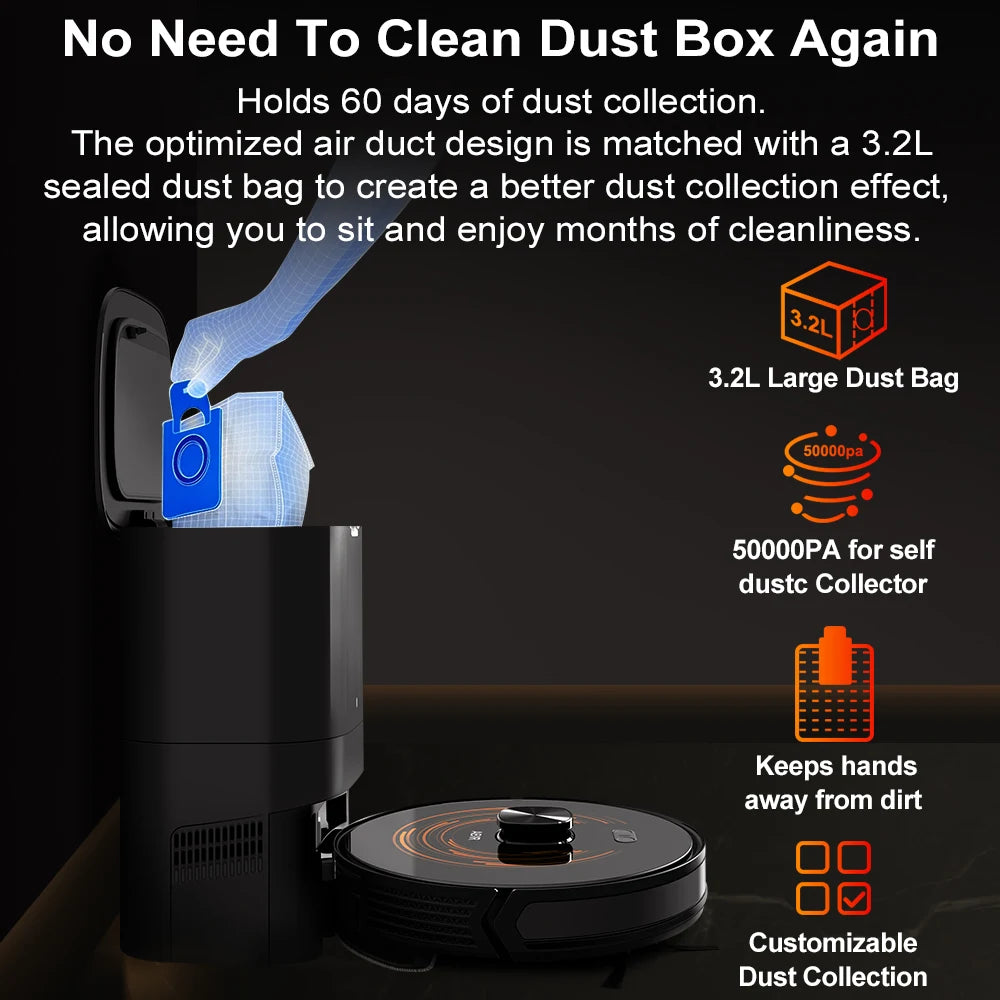 K30 Robot Vacuum – Self-Cleaning, Dual Laser, UV Spot Clean, 240min Runtime, Smart Carpet Wash