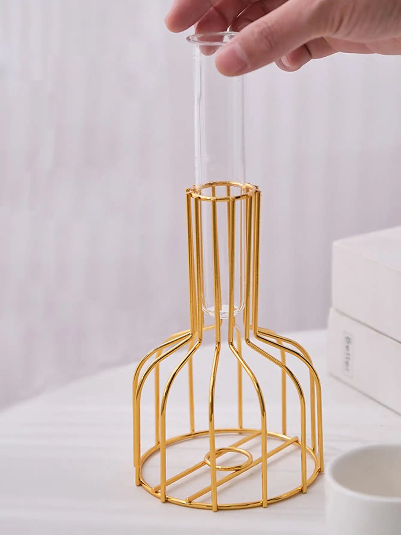 Gold Wrought Iron Test Tube Vase – Hydroponic Container for Living Room Decor