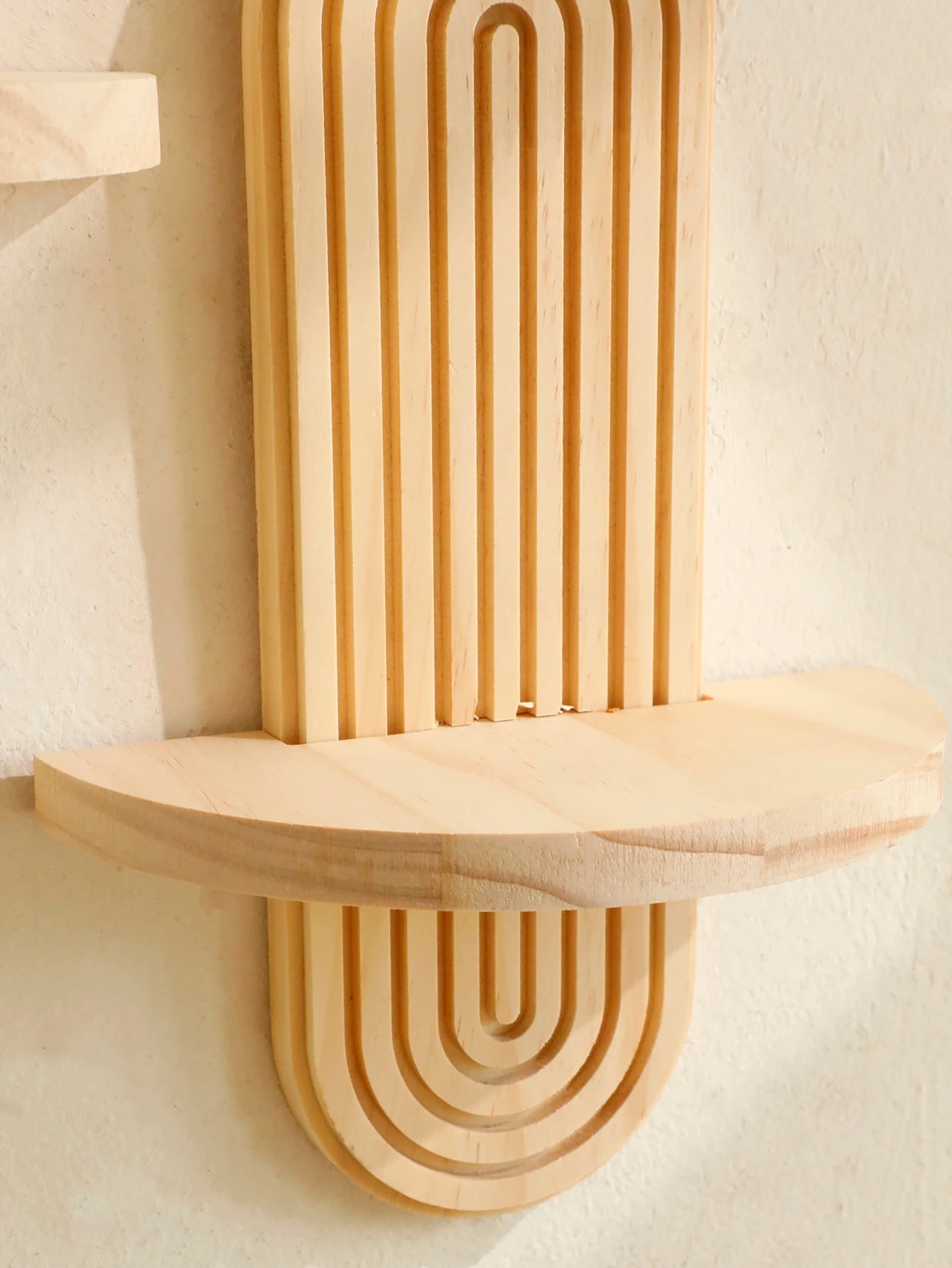 1Pc Boho Geometric Wooden Wall Shelf — Natural Wood, Modern Decor