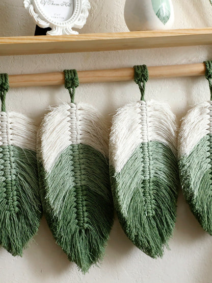 Macrame Wall Shelf with Leaf Tassels – Boho Rustic Decor for Living Room, Bedroom, Nursery