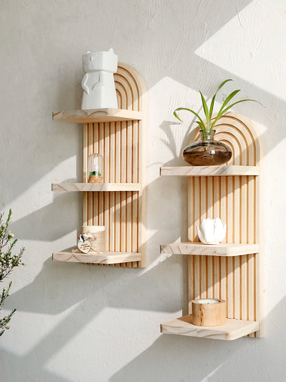 Boho 3-Tier Arch Wall Shelf – Natural Wood Floating Display Organizer