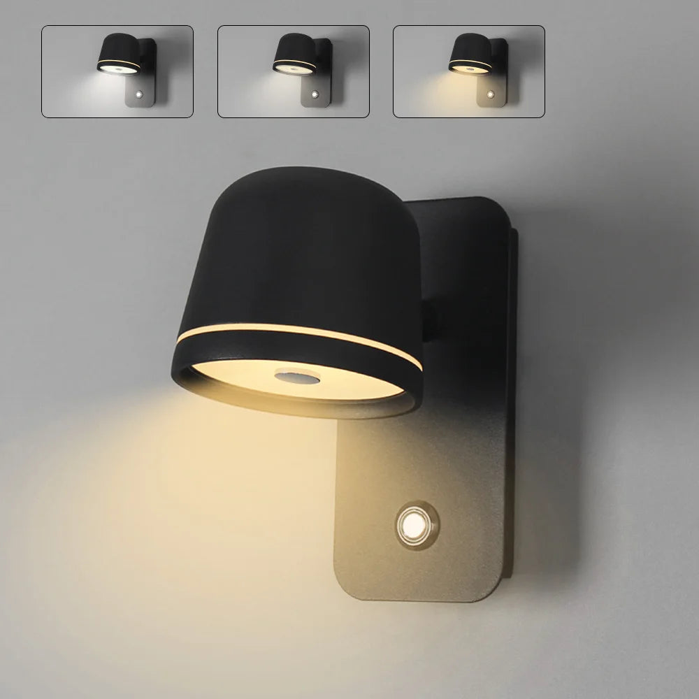 LED Touch Wall Sconce – Dimmable, 3-CCT, Rotatable Bedside Light