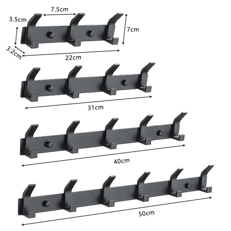 Modern Wall-Mounted Black Aluminum Hook Rack