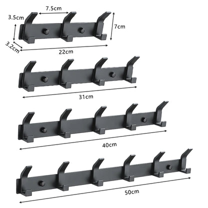 Modern Wall-Mounted Black Aluminum Hook Rack