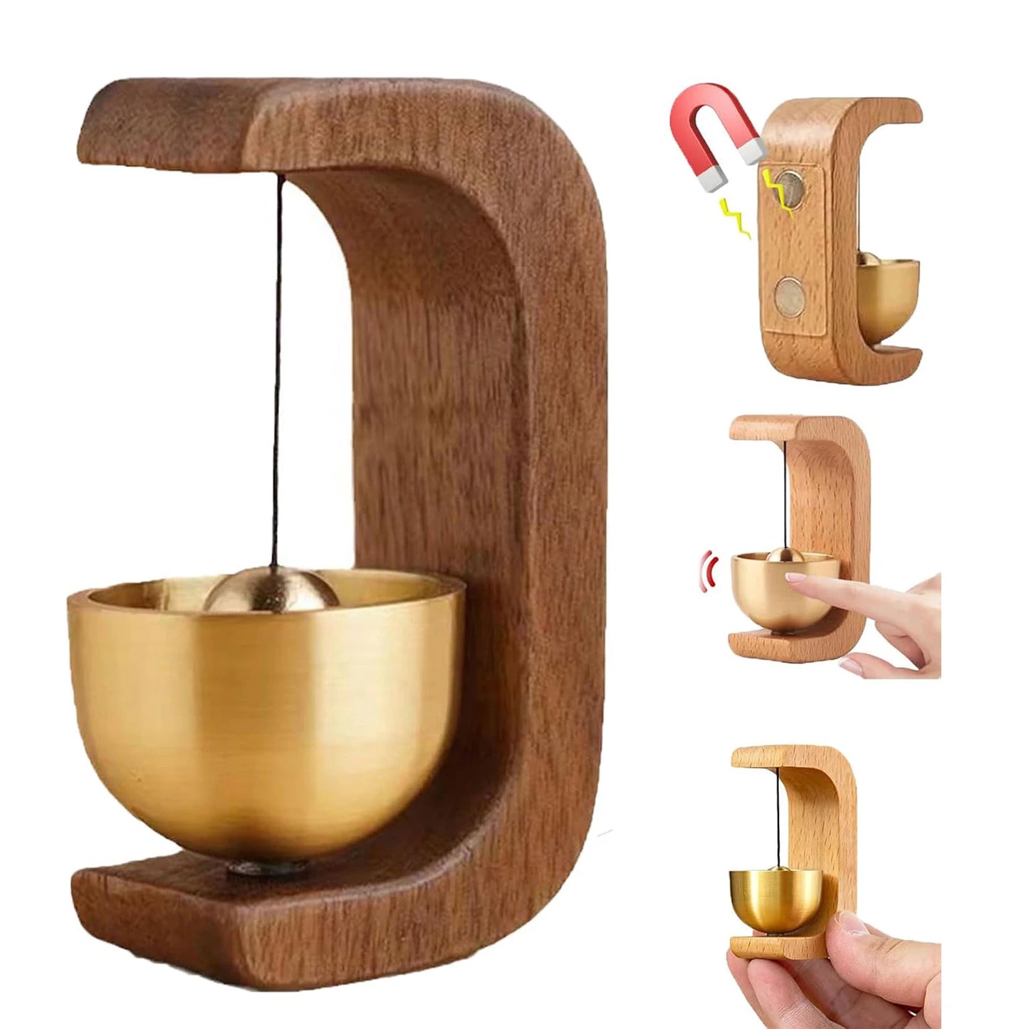 Brass & Wooden Magnetic Doorbell Chime — Self-Adhesive Home Decoration