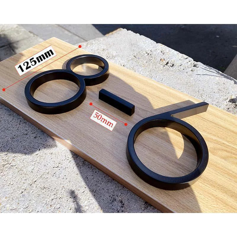 Metal House Number Sign – 125mm Black Floating Plate