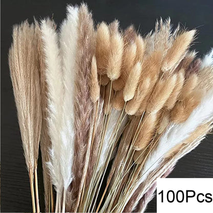 Natural Dried Pampas & Bunny Tails Bouquet – Boho Vase Decor