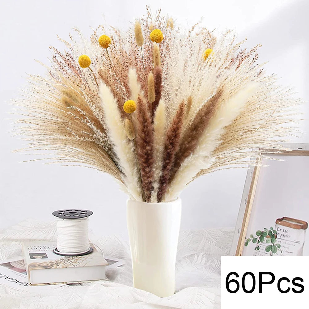 Natural Dried Pampas & Bunny Tails Bouquet – Boho Vase Decor