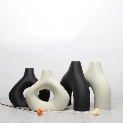 Modern 3D Printed Decorative Vase Set — Black & White Boho Style