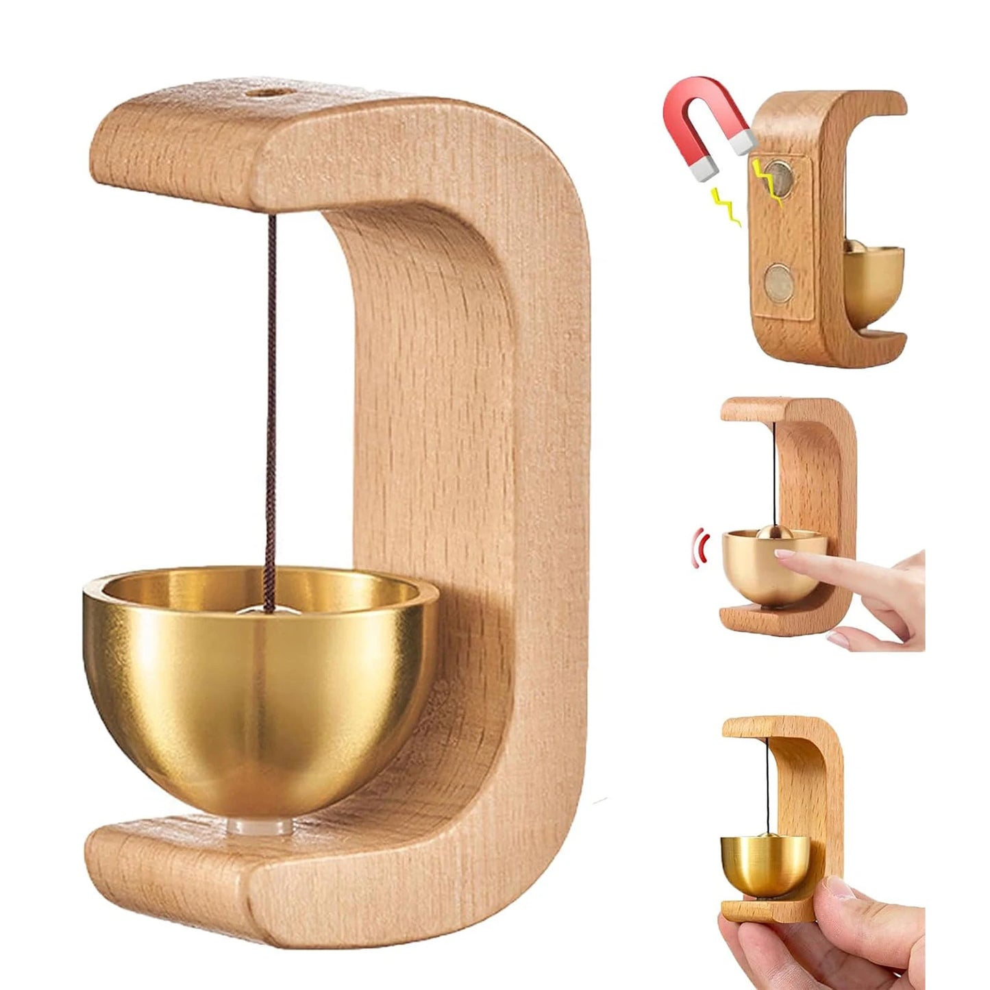 Brass & Wooden Magnetic Doorbell Chime — Self-Adhesive Home Decoration