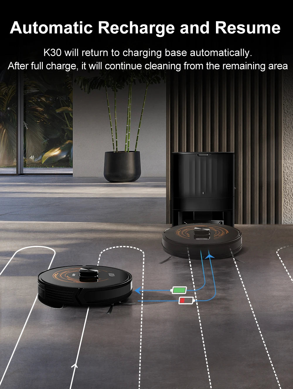 K30 Robot Vacuum – Self-Cleaning, Dual Laser, UV Spot Clean, 240min Runtime, Smart Carpet Wash