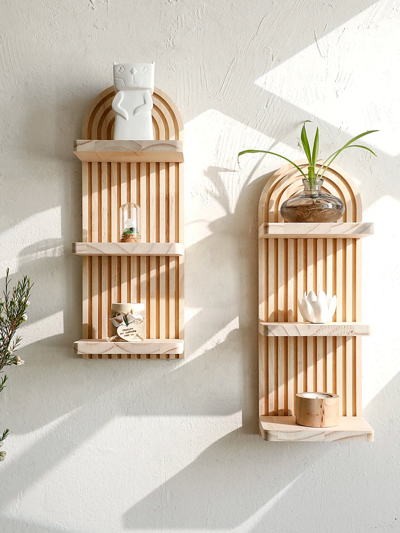 Boho 3-Tier Arch Wall Shelf – Natural Wood Floating Display Organizer