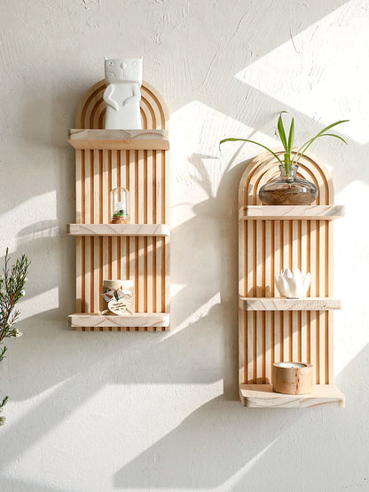 Boho 3-Tier Arch Wall Shelf – Natural Wood Floating Display Organizer