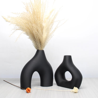 Modern 3D Printed Decorative Vase Set — Black & White Boho Style