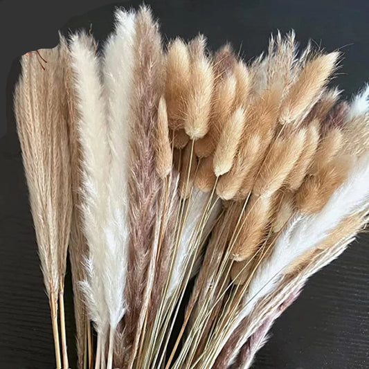 Natural Dried Pampas & Bunny Tails Bouquet – Boho Vase Decor