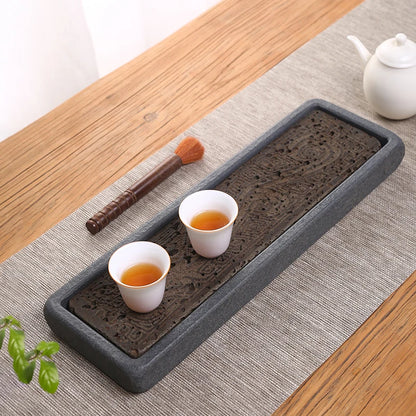 Dragon Pattern Natural Stone Tea Tray — Chinese Home & Office Decor