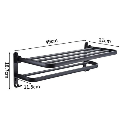 Matte Black 50cm Wall-Mounted Folding Towel Rack with Hook – Aluminum Holder