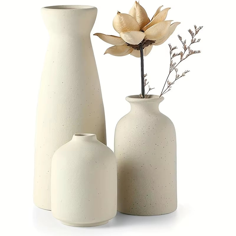 Set of 3 Rustic Ceramic Vases – Modern Home Decor
